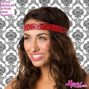 Hipsy Red Adjustable & No Slip Wide Bling Glitter Hair Headband